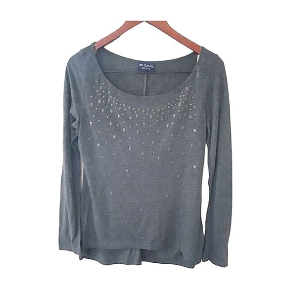 The Clas-sic Studded Skull Women Top Size L Gray Long Sleeve - Picture 2 of 5